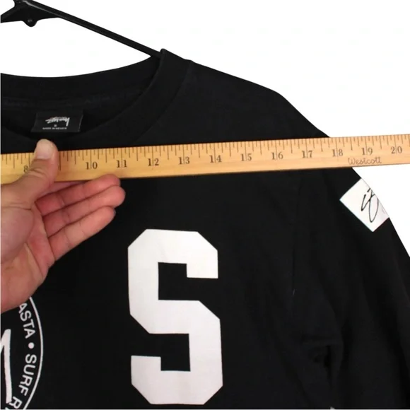 Vintage 90s Stussy Black Long Sleeve Graphic T Shirt Mens Size S Skull Logo